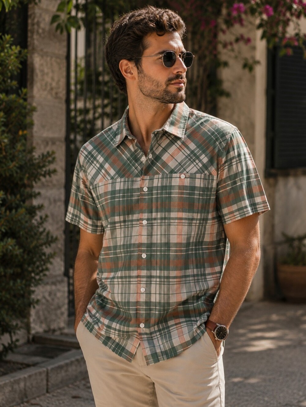 McKinley Men's Casual Button-Down Shirt in Green Plaid